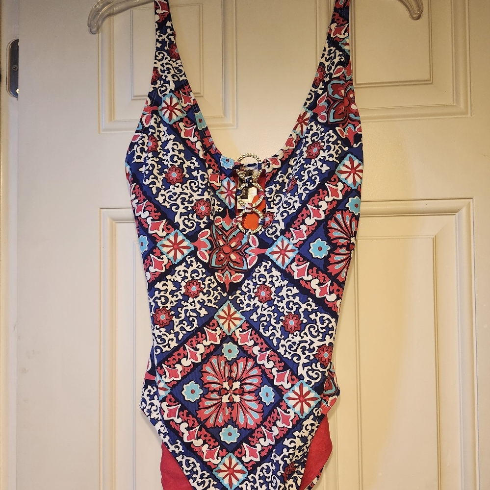Tommy Bahama Blue and Red One Piece Swimsuit - Picture 3 of 4